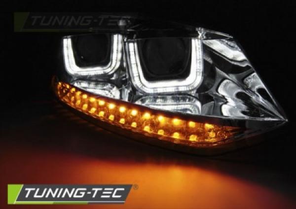 Scheinwerfer U-Tube LED Tagfahrlicht Optik passend für VW Polo 6R 6C Bj. 09-17 Chrom