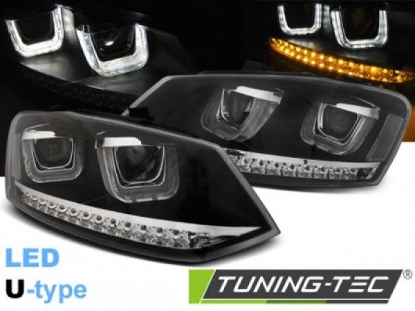 Scheinwerfer U-Tube LED Tagfahrlicht Optik passend für VW Polo 6R 6C Bj. 09-17 Schwarz