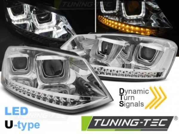 Scheinwerfer U-Tube Tagfahrlicht Optik passend für VW Polo 6R Chrom dynamischem Blinker