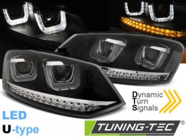 Scheinwerfer U-Tube Tagfahrlicht Optik passend für VW Polo 6R Black dynamischem Blinker