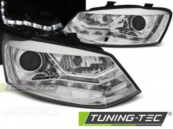 LED Tagfahrlicht Design Scheinwerfer passend für VW Polo 6R 09-14 chrom