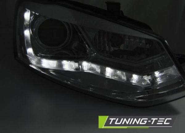 LED Tagfahrlicht Design Scheinwerfer passend für VW Polo 6R 09-14 chrom