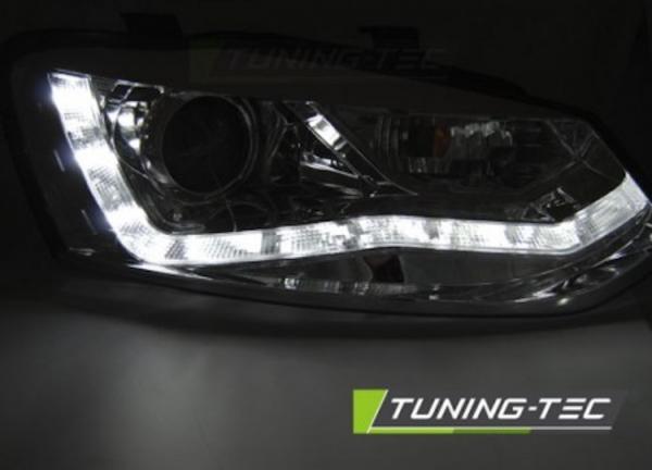 LED Tagfahrlicht Design Scheinwerfer passend für VW Polo 6R 09-14 chrom