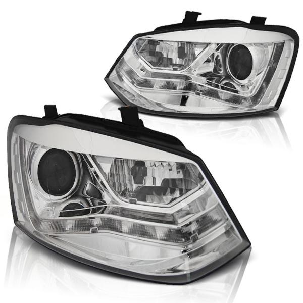 LED Tagfahrlicht Design Scheinwerfer passend für VW Polo 6R 09-14 chrom