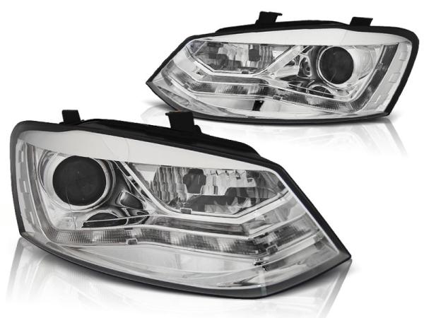 LED Tagfahrlicht Design Scheinwerfer passend für VW Polo 6R 09-14 chrom