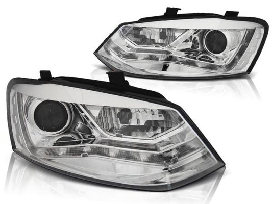 LED Tagfahrlicht Design Scheinwerfer passend für VW Polo 6R 09-14 chrom