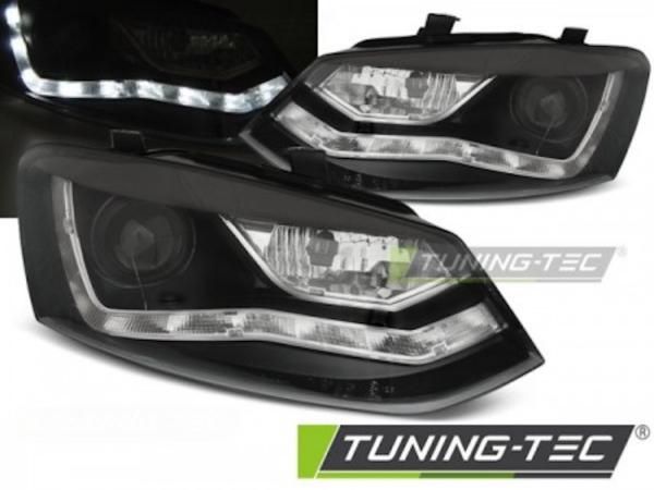 LED Tagfahrlicht Design Scheinwerfer passend für VW Polo 6R 09-14 schwarz