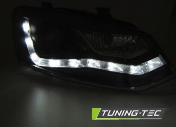 LED Tagfahrlicht Design Scheinwerfer passend für VW Polo 6R 09-14 schwarz