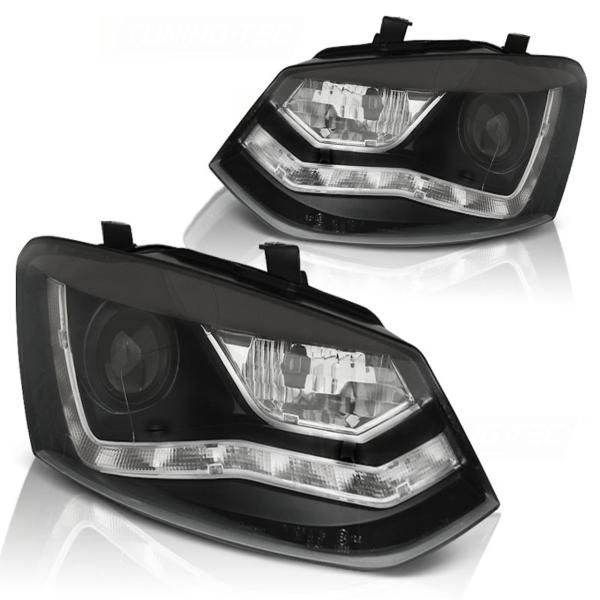 LED Tagfahrlicht Design Scheinwerfer passend für VW Polo 6R 09-14 schwarz