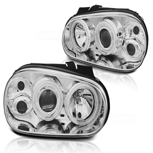 Scheinwerfer CCFL Angel Eyes passend für VW Golf 4 Bj. 97-03 Chrom mit Nebelscheinwerfer
