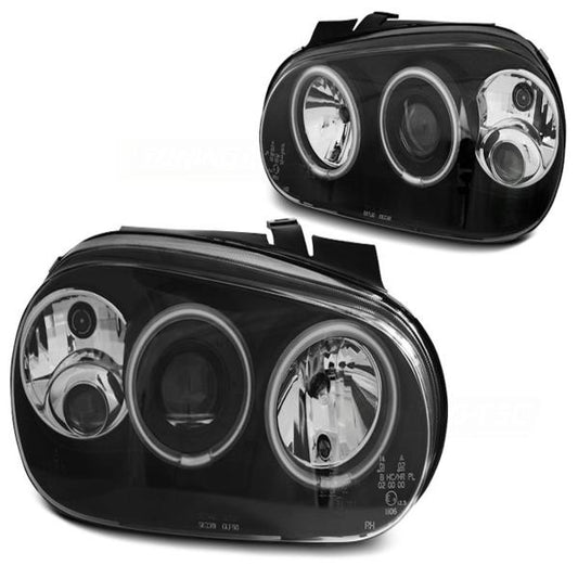 Scheinwerfer CCFL Angel Eyes passend für VW Golf 4  97-03 Schwarz mit Nebelscheinwerfer