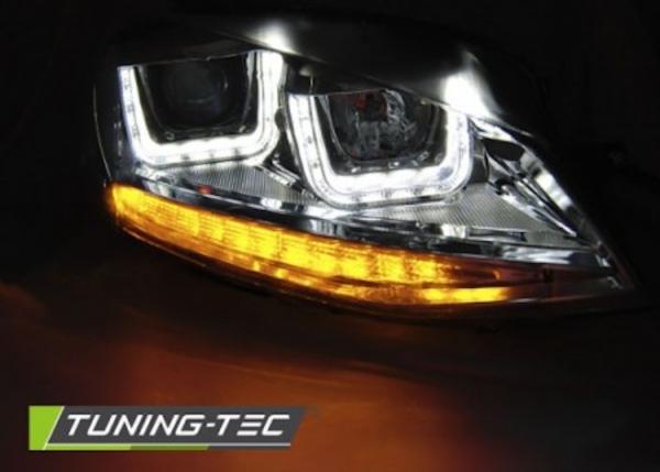 Scheinwerfer U-Tube LED Tagfahrlicht passend für VW Golf 7 12-16 Chrom mit LED Blinker