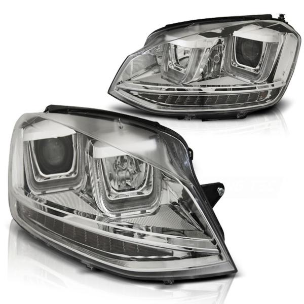 Scheinwerfer U-Tube LED Tagfahrlicht passend für VW Golf 7 12-16 Chrom mit LED Blinker