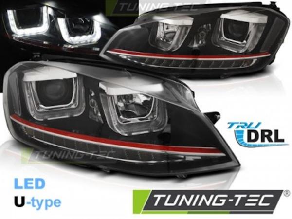 Scheinwerfer DRL LED Tagfahrlicht passend für VW Golf 7 12- Schwarz Rot mit LED Blinker