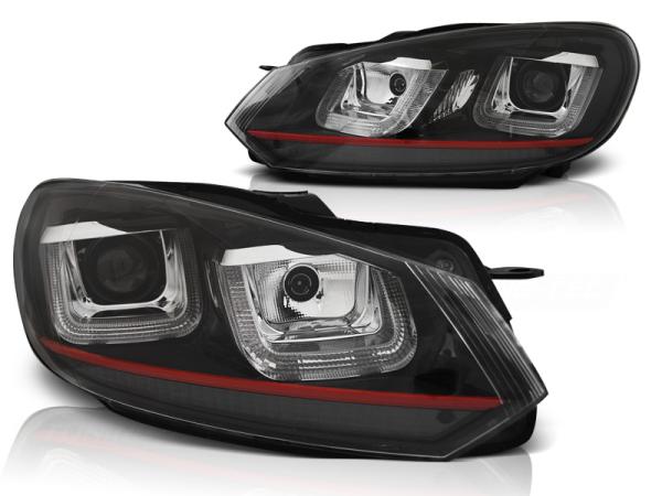 Scheinwerfer U-Tube LED Tagfahrlicht passend für VW Golf 6 Bj. 08-13 Schwarz Rot Edition