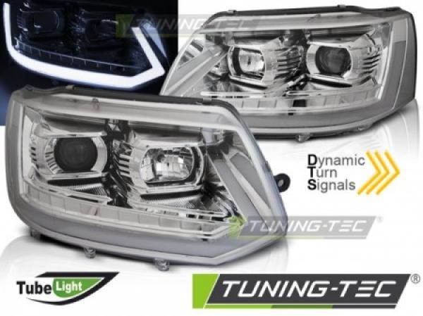LED Tagfahrlicht Scheinwerfer passend für VW T5 GP 10-15 chrom mit dyn LED Blinker