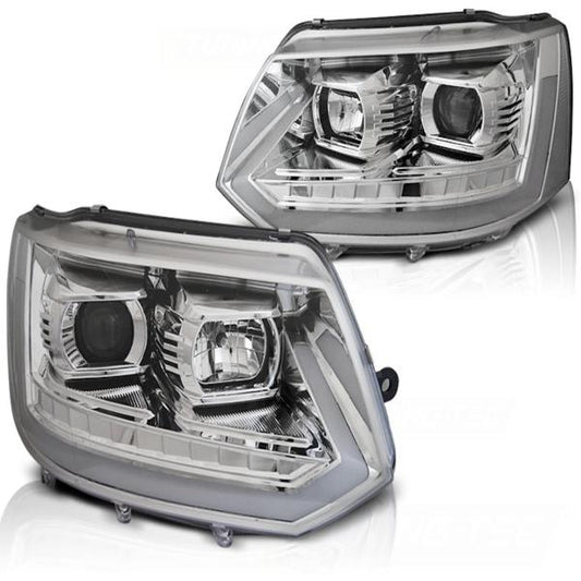 LED Tagfahrlicht Scheinwerfer passend für VW T5 GP 10-15 chrom mit dyn LED Blinker