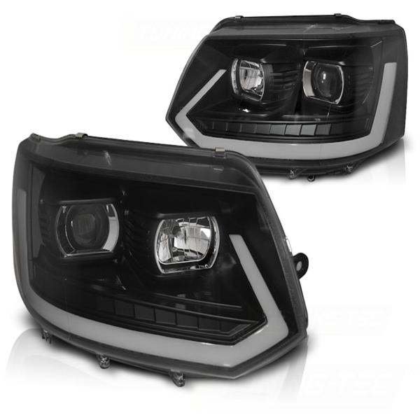 LED Tagfahrlicht Scheinwerfer passend für VW T5 GP 10-15 schwarz mit dyn LED Blinker