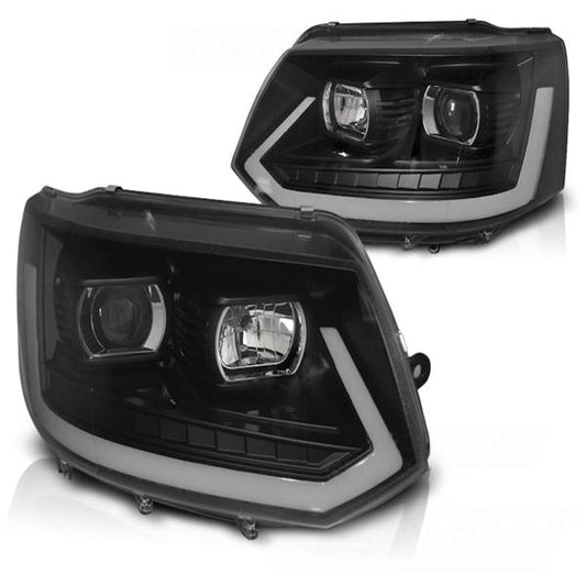 LED Tagfahrlicht Scheinwerfer passend für VW T5 GP 10-15 schwarz mit dyn LED Blinker