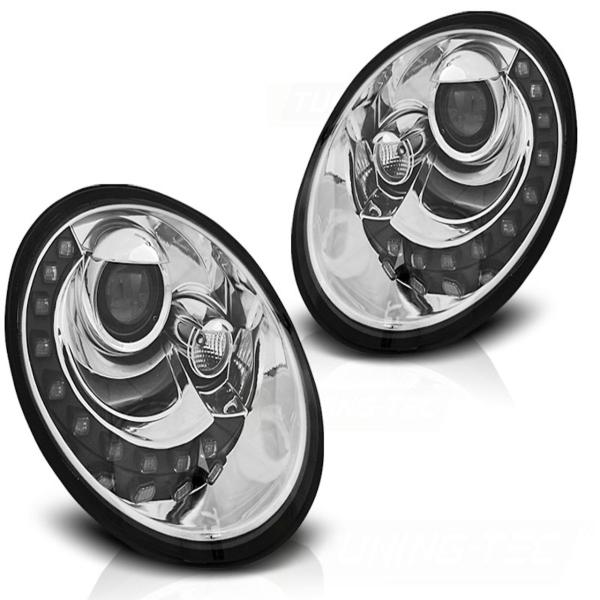Scheinwerfer LED Tagfahrlicht Optik passend für VW New Beetle 9C Facelift 05-10 Chrom