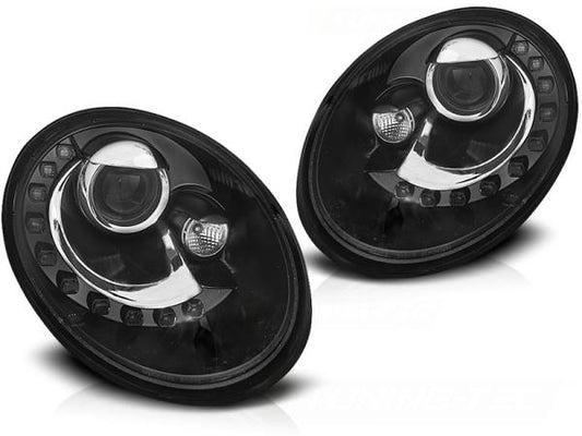 Scheinwerfer LED Tagfahrlicht Optik passend für VW New Beetle 9C Facelift 05-10 Schwarz