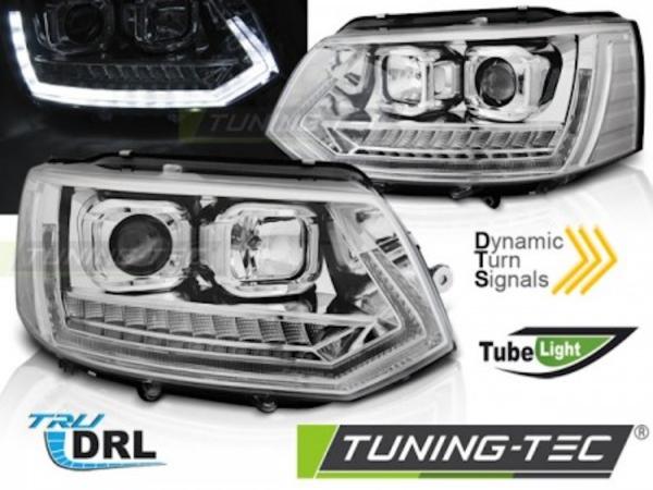 Tagfahrlicht Scheinwerfer passend für VW T5 GP (Facelift) 10-15 chrom dynamische LED Blinker