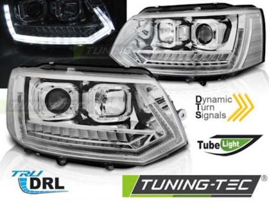 Tagfahrlicht Scheinwerfer passend für VW T5 GP (Facelift) 10-15 chrom dynamische LED Blinker