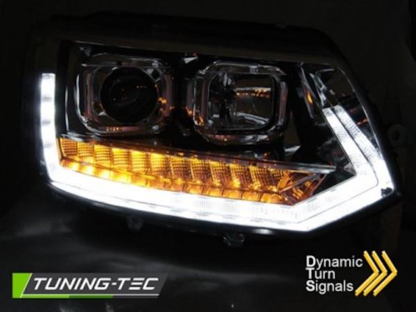 Tagfahrlicht Scheinwerfer passend für VW T5 GP (Facelift) 10-15 chrom dynamische LED Blinker