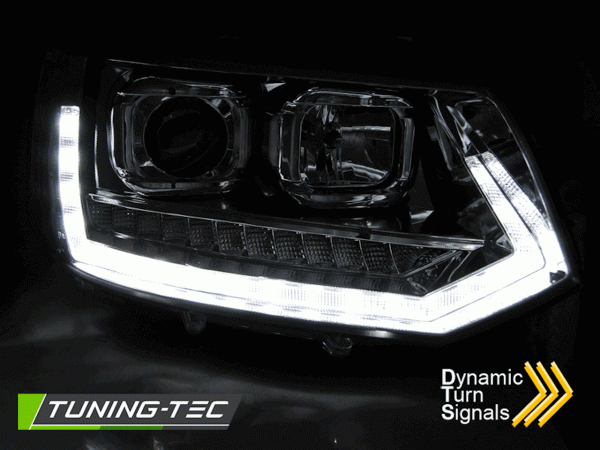 Tagfahrlicht Scheinwerfer passend für VW T5 GP (Facelift) 10-15 chrom dynamische LED Blinker