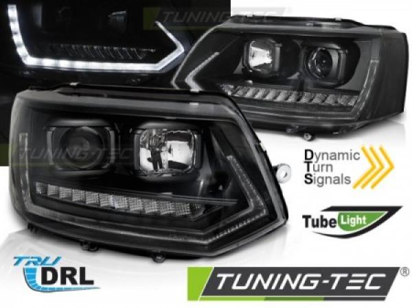 Tagfahrlicht Scheinwerfer passend für VW T5 GP (Facelift) 10-15 schwarz dyn LED Blinker