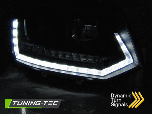 Tagfahrlicht Scheinwerfer passend für VW T5 GP (Facelift) 10-15 schwarz dyn LED Blinker