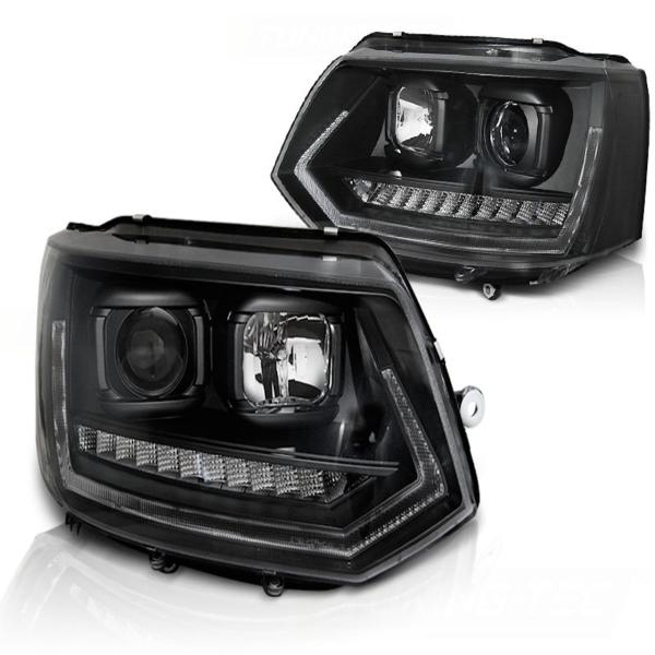 Tagfahrlicht Scheinwerfer passend für VW T5 GP (Facelift) 10-15 schwarz dyn LED Blinker