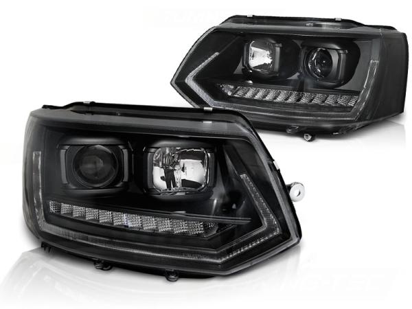 Tagfahrlicht Scheinwerfer passend für VW T5 GP (Facelift) 10-15 schwarz dyn LED Blinker