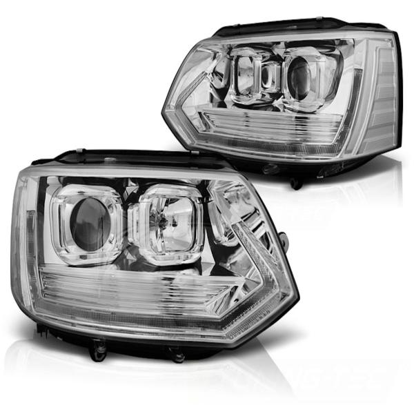Scheinwerfer DRL LED Tagfahrlicht passend für VW T5 GP Facelift 10-15 Chrom im T6 Design