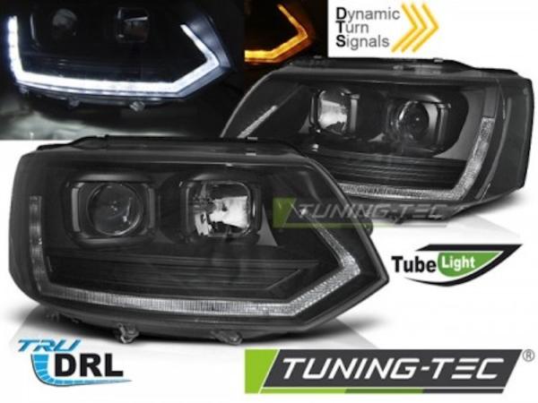 Scheinwerfer DRL LED Tagfahrlicht passend für VW T5 GP Facelift 10-15 Schwarz im T6 Look