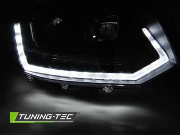 Scheinwerfer DRL LED Tagfahrlicht passend für VW T5 GP Facelift 10-15 Schwarz im T6 Look
