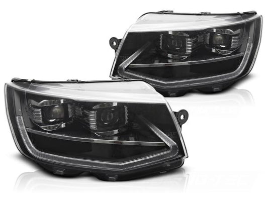 Voll LED Tagfahrlicht Scheinwerfer Set passend für VW T6 15-19 schwarz mit dynamischen LED Blinker