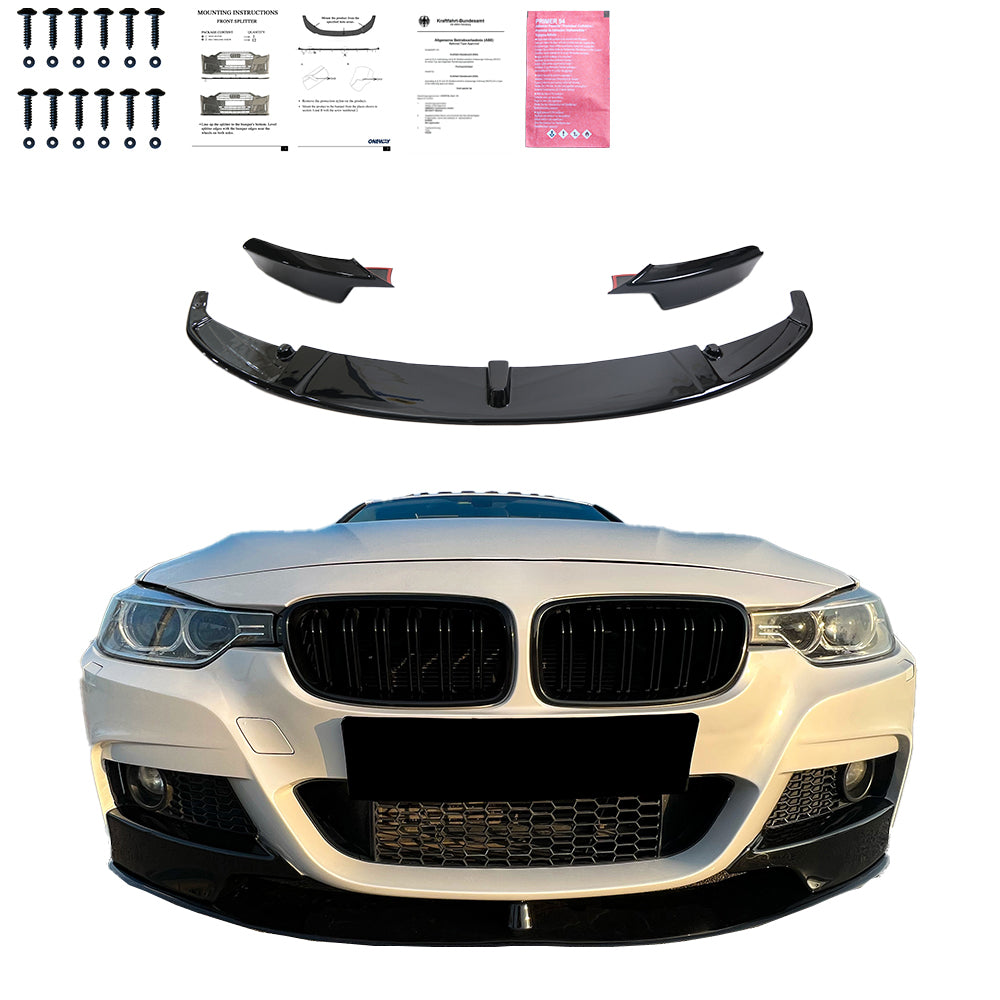 Frontspoiler-Flaps schwarz glänzend passend für BMW 3er F30 M-Paket 2012-2019 w / Flaps – Ansicht 1