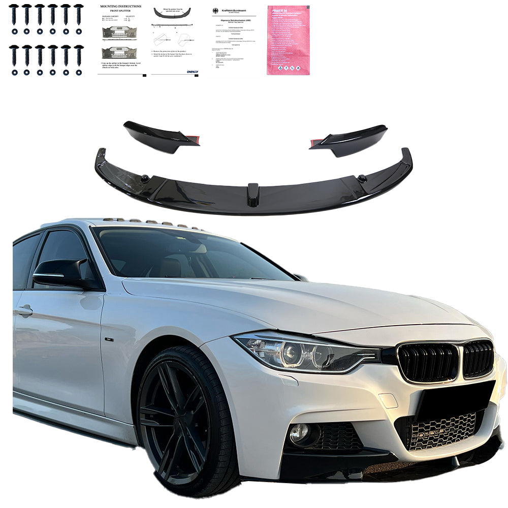 Frontspoiler-Flaps schwarz glänzend passend für BMW 3er F30 M-Paket 2012-2019 w / Flaps – Ansicht 2
