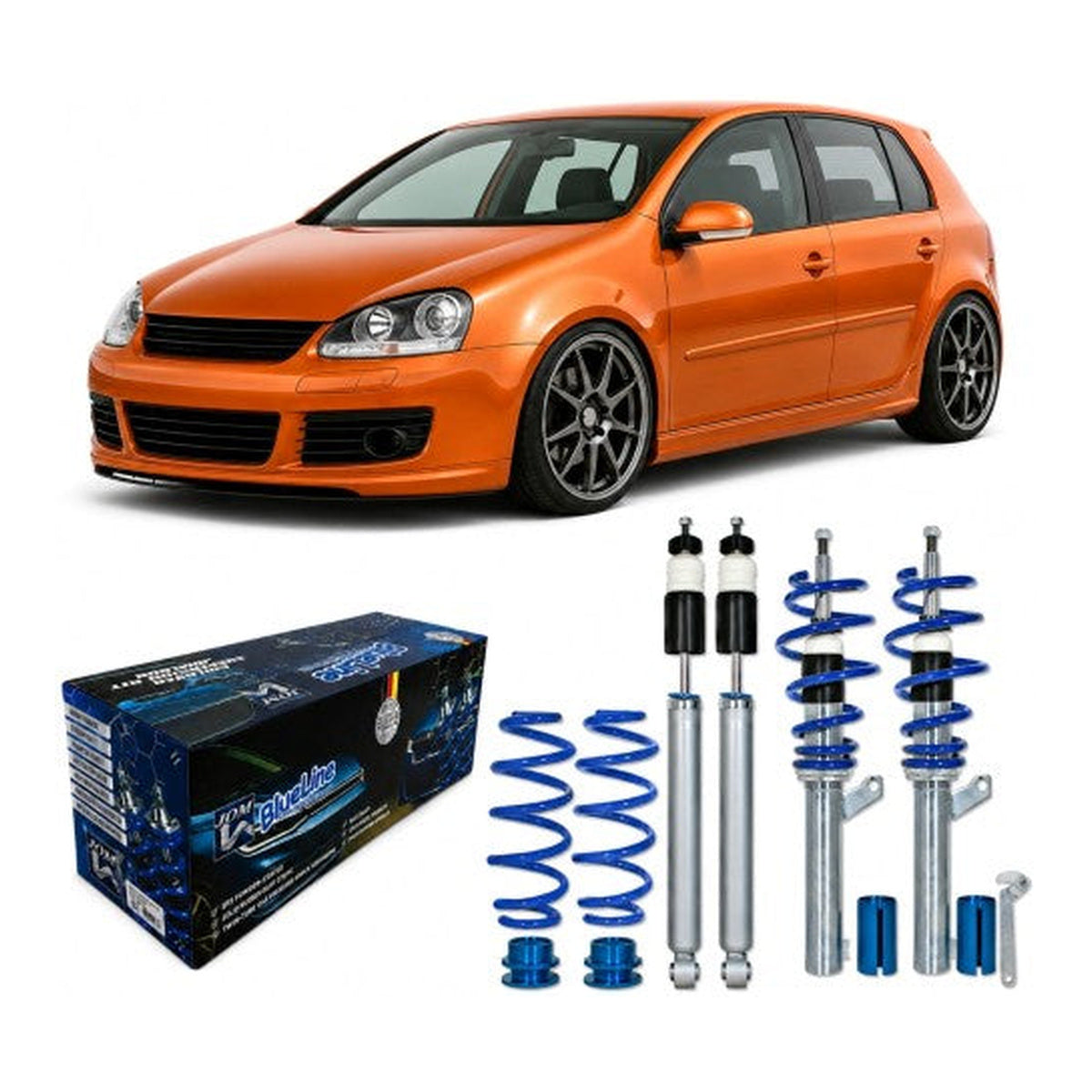 BlueLine Gewindefahrwerk passend für Golf 5 1K Baujahr 2003 - 2008 passend für VW Golf 5 1.4 / TSi, 1.6, 2.0, 2.0T / DSG, 1.9TDi