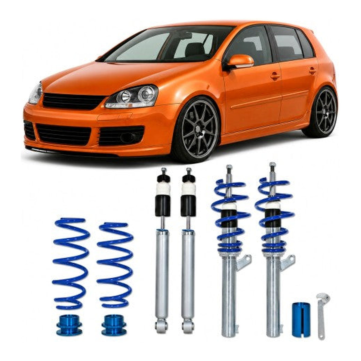 BlueLine Gewindefahrwerk passend für Golf 5 1K Baujahr 2003 - 2008 passend für VW Golf 5 1.4 / TSi, 1.6, 2.0, 2.0T / DSG, 1.9TDi