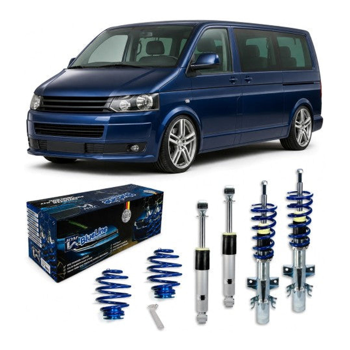 BlueLine Gewindefahrwerk passend für VW Multivan und Bus T5 4Motion Typ 7H 2.0, 3.2 V6, 1.9TDi, 2.0TDi / BiTDi, 2.5TDi Baujahr 2003 - 2015