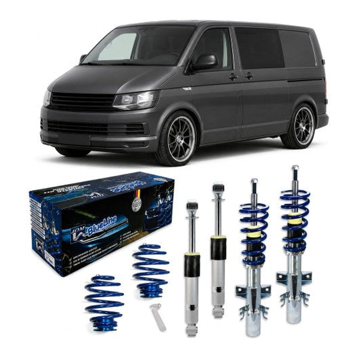 BlueLine Gewindefahrwerk passend für VW Multivan und Bus T5 4Motion Typ 7H 2.0, 3.2 V6, 1.9TDi, 2.0TDi / BiTDi, 2.5TDi Baujahr 2003 - 2015