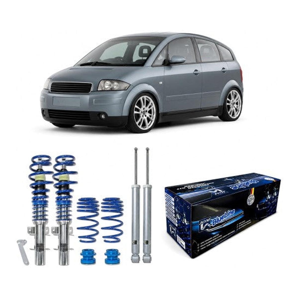 BlueLine Gewindefahrwerk passend für Audi A2 Typ 8Z 1.4, 1.4 TDI, 1.6 Baujahr 1999 - 2005, nicht für 1.2TDI