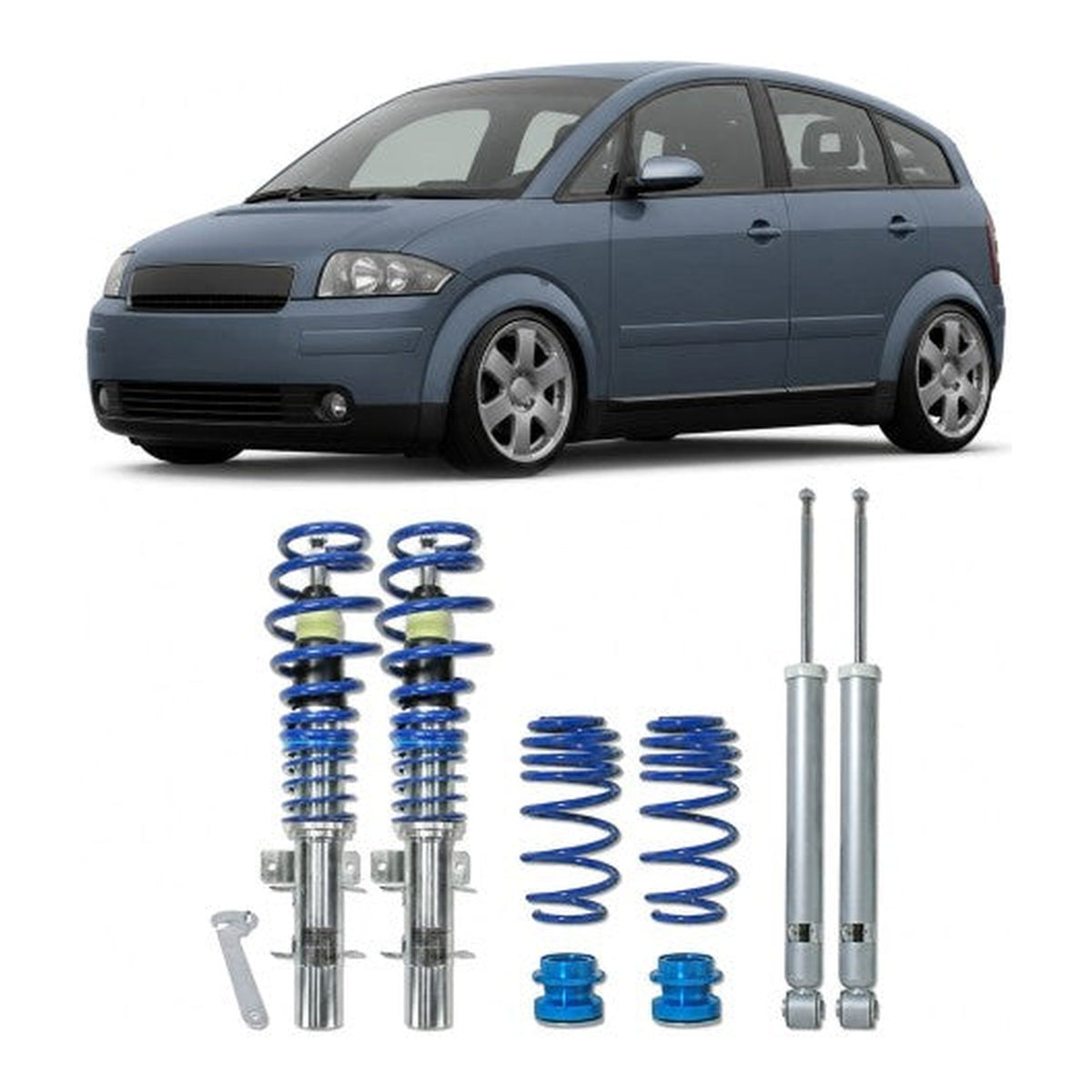 BlueLine Gewindefahrwerk passend für Audi A2 Typ 8Z 1.4, 1.4 TDI, 1.6 Baujahr 1999 - 2005, nicht für 1.2TDI