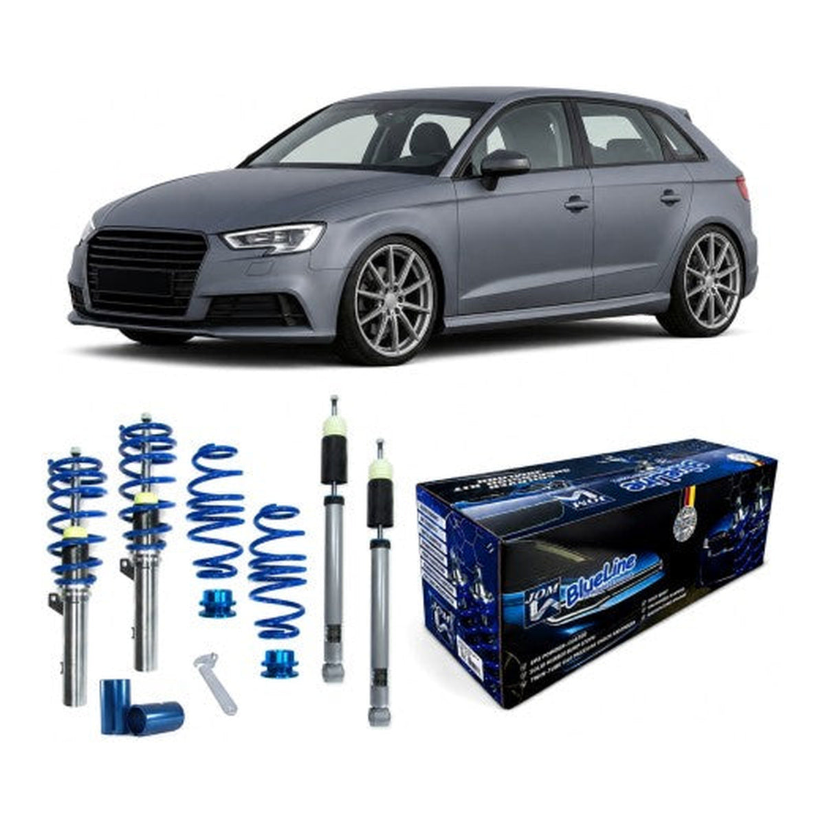 BlueLine Gewindefahrwerk passend für Audi A3 (8V) 1.2 TFSI, 1.4 TFSI, 1.6 TDI, 1.8 TFSI, 2.0 TDI ab Baujahr 2012 nur passend bei Fahrzeugen