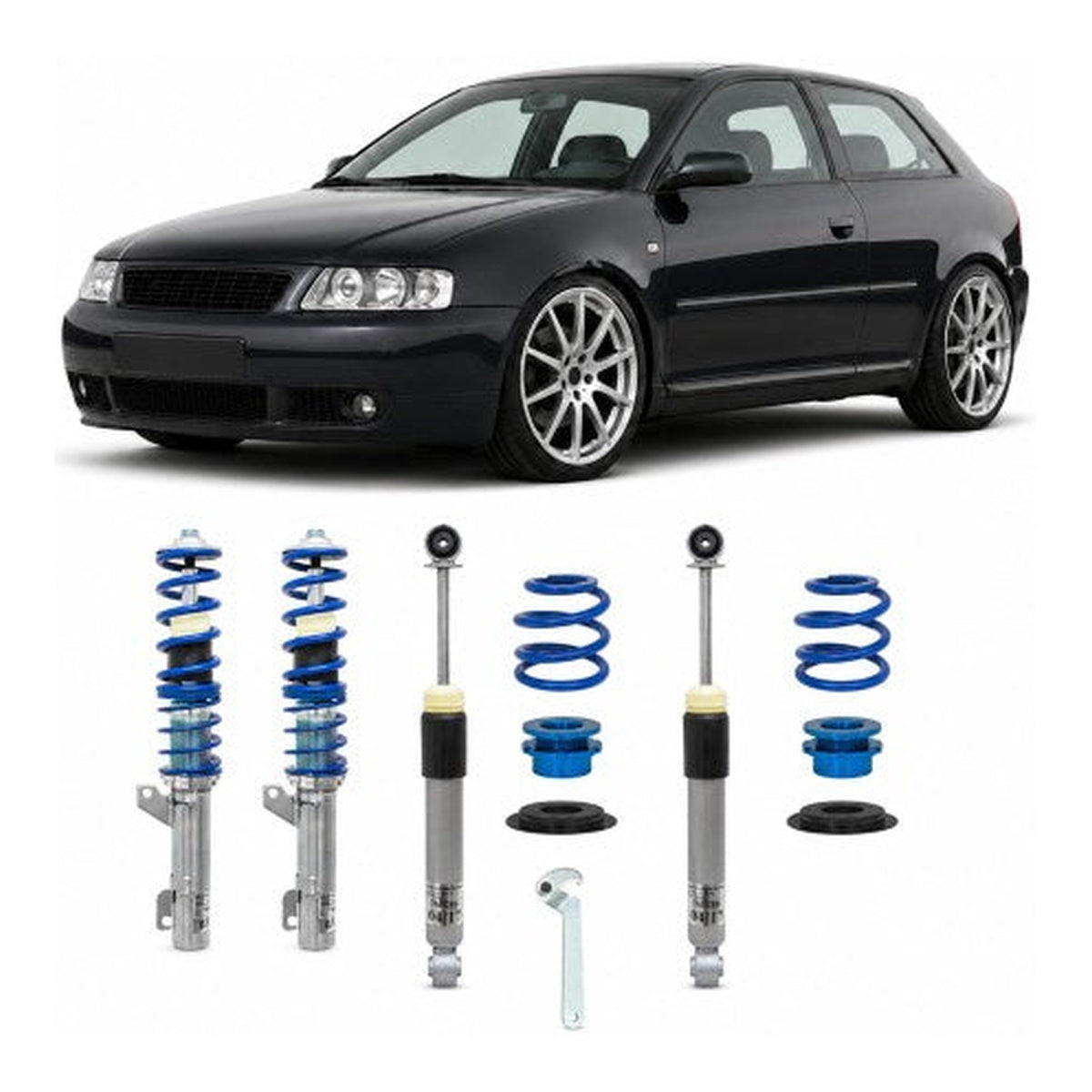 BlueLine Gewindefahrwerk passend für Audi A3 Quattro Typ 8L 1.8, 1.8T, 1.9TDi, 3.2 V6, Baujahr 1996-2002
