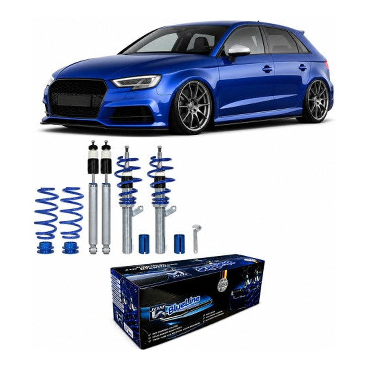 BlueLine Gewindefahrwerk HA Mehrlenker (Multilink) passend für Audi A3 (8V), S3, RS3 1.8 TFSI, 2.0 TFSI, 2.0 TFSI (S3), 2.5 TFSI (RS3), 1.6TDI, 2.0