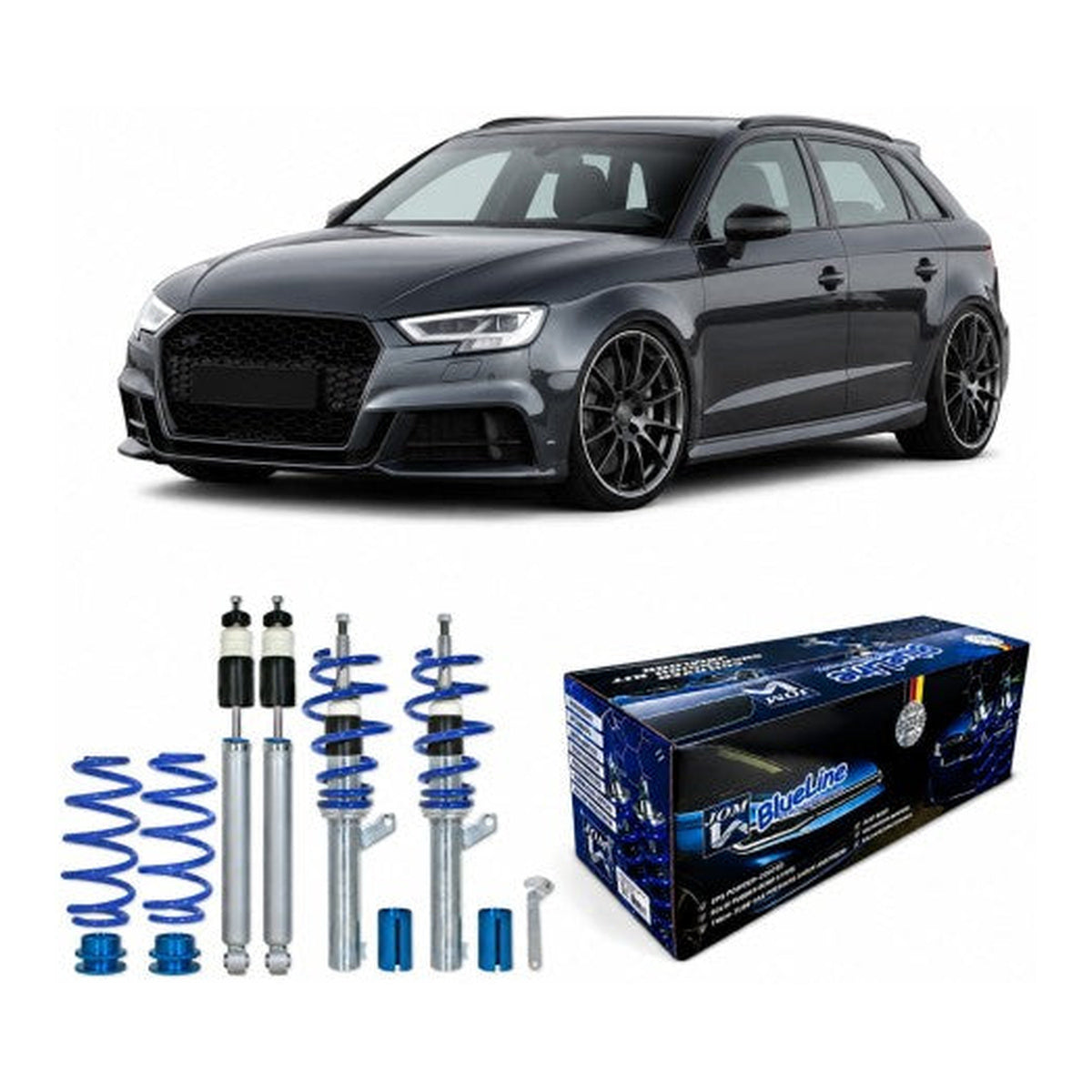 BlueLine Gewindefahrwerk HA Mehrlenker (Multilink) passend für Audi A3 (8V), S3, RS3 1.8 TFSI, 2.0 TFSI, 2.0 TFSI (S3), 2.5 TFSI (RS3), 1.6TDI, 2.0