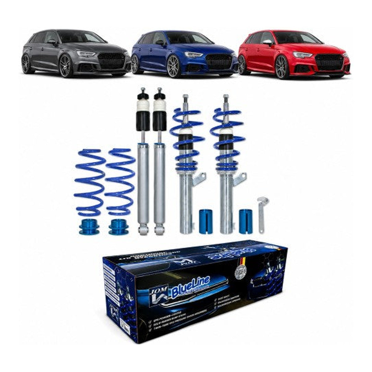 BlueLine Gewindefahrwerk HA Mehrlenker (Multilink) passend für Audi A3 (8V), S3, RS3 1.8 TFSI, 2.0 TFSI, 2.0 TFSI (S3), 2.5 TFSI (RS3), 1.6TDI, 2.0